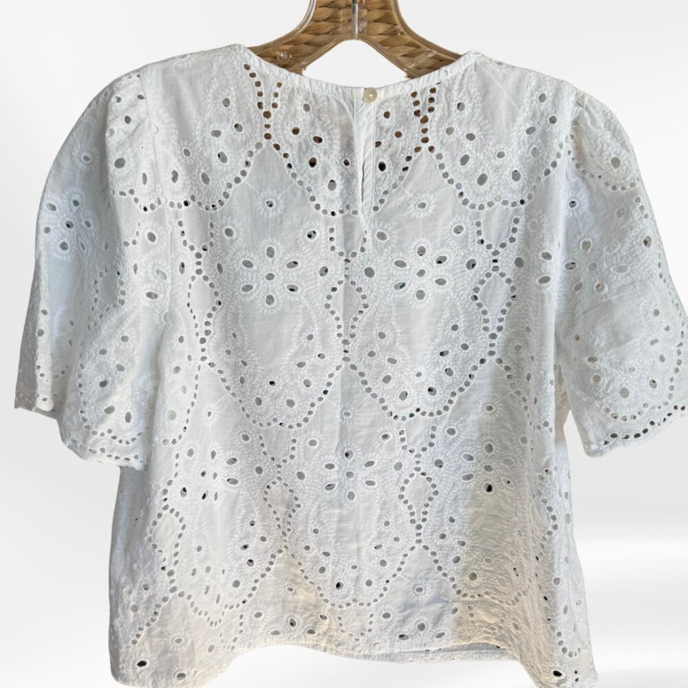 Jennifer and Grace White Eyelet Lace Top Medium Cottagecore Romantic Blouse - Picture 3 of 10